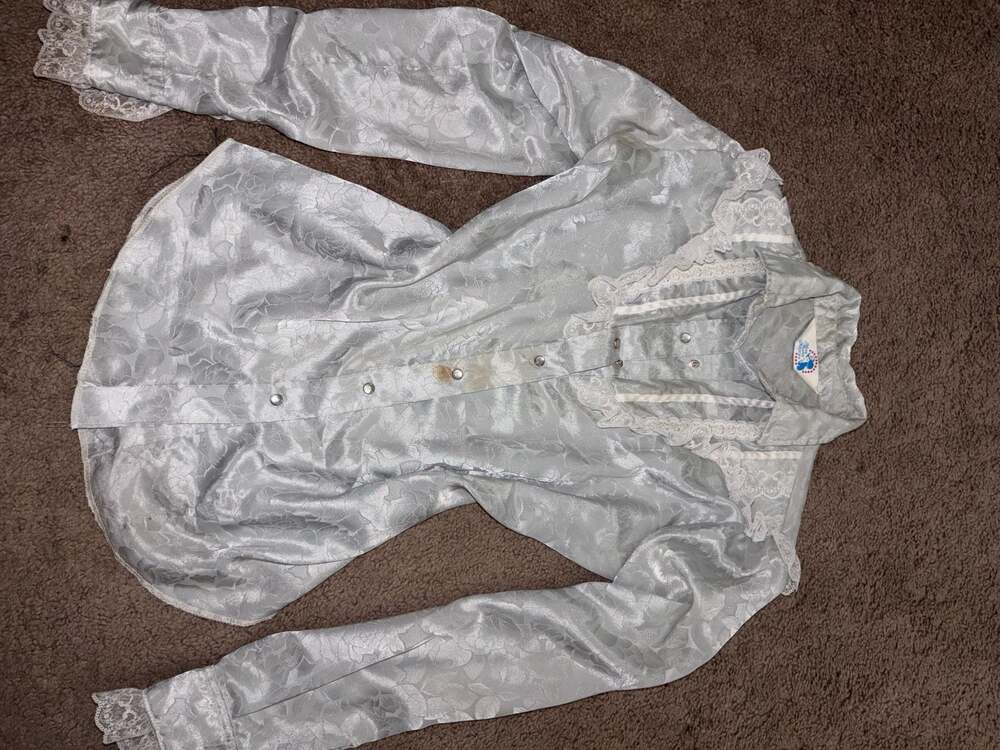 Vintage Miss Rodeo America Pearl Snap Western Blouse with Lace Ruffle Detail